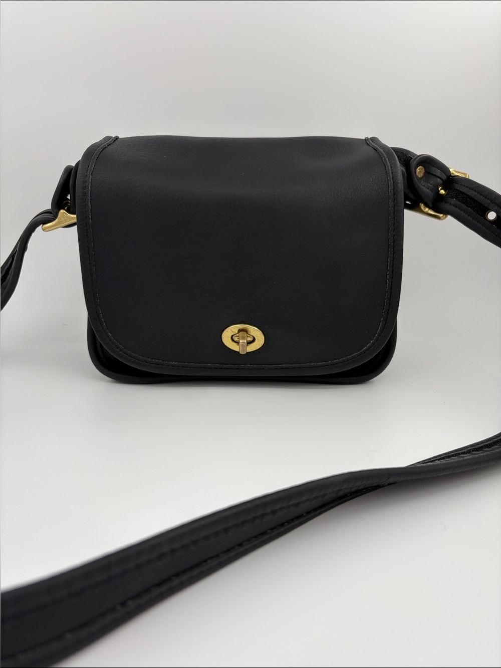 Coach Legacy small flap Black Leather Crossbody with Gold Turn-Lock